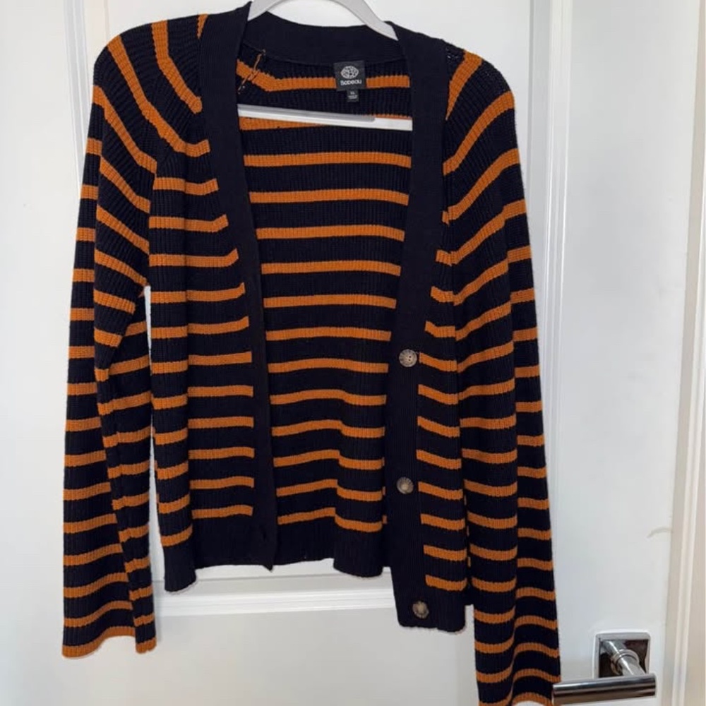 Bobeau Striped Button Uo Cardigan Knit Sweater XL